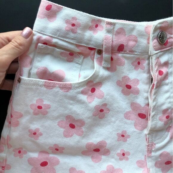 PacSun Pink 90’s Flower Vintage High Waisted Y2K Denim Shorts Size 24 - Picture 5 of 16
